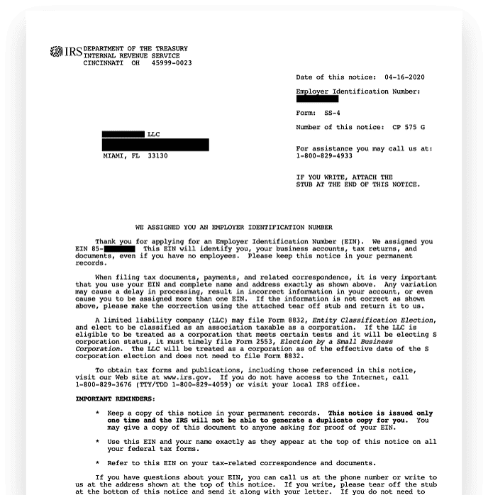 IRS EIN Verification Letter